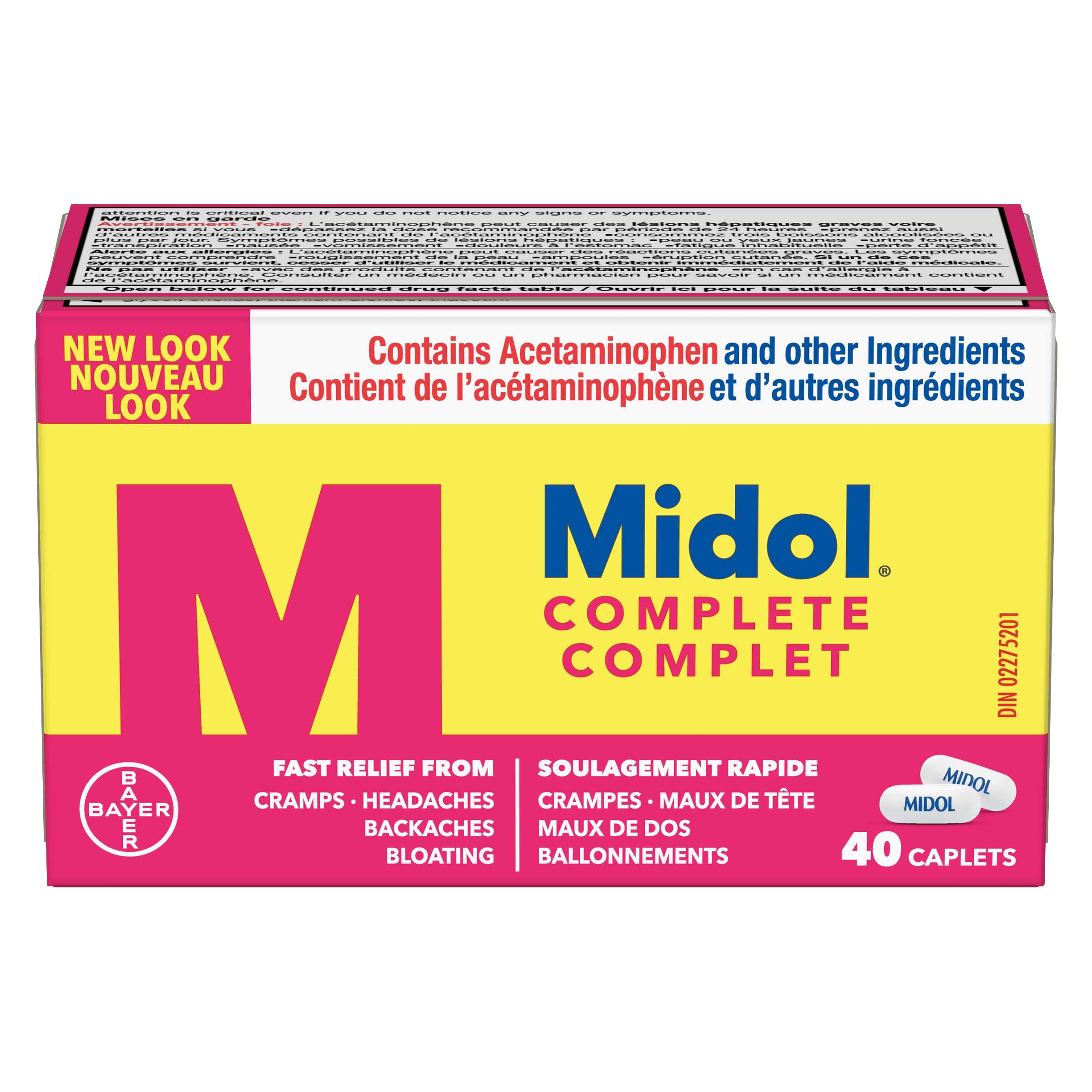 Pink and yellow box of Midol Complete