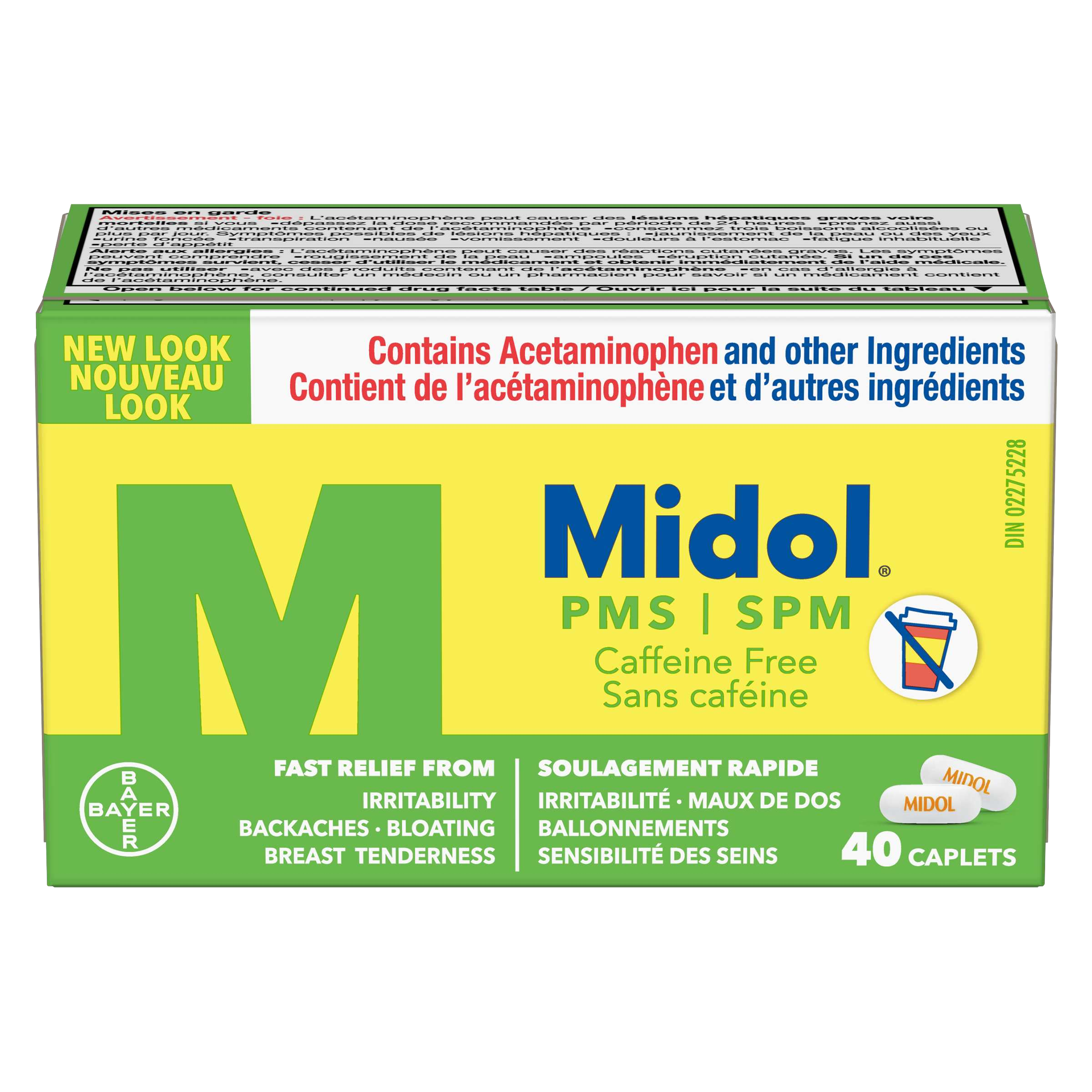 Yellow and green box of Caffeine-free Midol